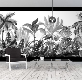 Image de Seamless border with jungle trees in monochrome style